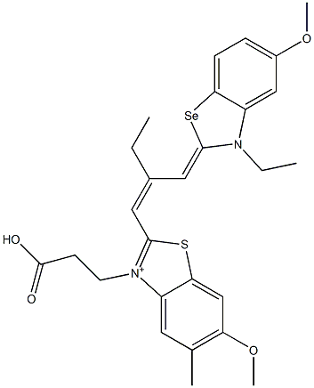 3-(2-カルボキシエチル)-2-[2-[(3-エチル-5-メトキシ-3H-ベンゾセレナゾール-2-イリデン)メチル]-1-ブテニル]-6-メトキシ-5-メチルベンゾチアゾリウム 化学構造式