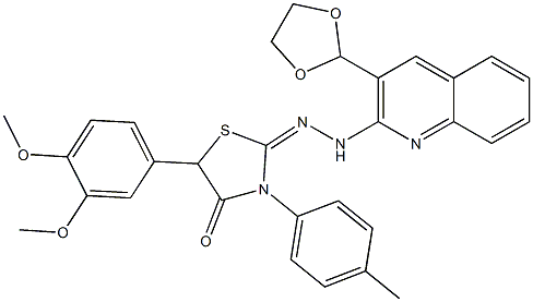 2-[2-[3-(1,3-Dioxolane-2-yl)quinoline-2-yl]hydrazono]-3-(4-methylphenyl)-5-(3,4-dimethoxyphenyl)thiazolidine-4-one