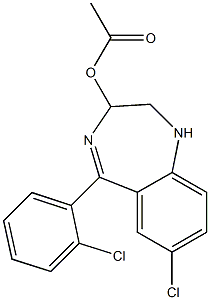 酢酸[7-クロロ-2,3-ジヒドロ-5-(2-クロロフェニル)-1H-1,4-ベンゾジアゼピン]-3-イル 化学構造式