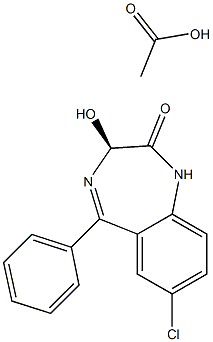 (S)-7-クロロ-1,3-ジヒドロ-3-ヒドロキシ-5-フェニル-2H-1,4-ベンゾジアゼピン-2-オンアセタート 化学構造式
