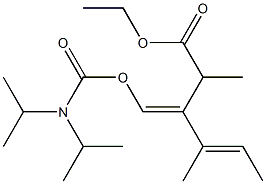 (3E,4E)-3-[[(ジイソプロピルアミノ)カルボニルオキシ]メチレン]-2,4-ジメチル-4-ヘキセン酸エチル 化学構造式