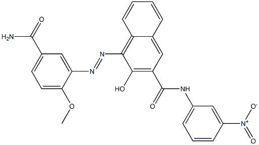 4-(5-カルバモイル-2-メトキシフェニルアゾ)-3-ヒドロキシ-N-(3-ニトロフェニル)-2-ナフトアミド 化学構造式