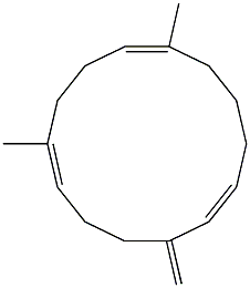 (1E,6E,10E)-7,11-Dimethyl-3-methylenecyclotetradeca-1,6,10-triene 结构式