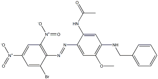 N-[5-ベンジルアミノ-2-(2-ブロモ-4,6-ジニトロフェニルアゾ)-4-メトキシフェニル]アセトアミド 化学構造式