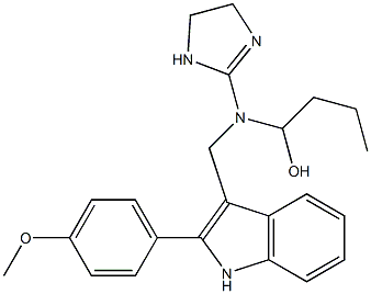 1-[N-(2-イミダゾリン-2-イル)-N-[[2-(4-メトキシフェニル)-1H-インドール-3-イル]メチル]アミノ]-1-ブタノール 化学構造式