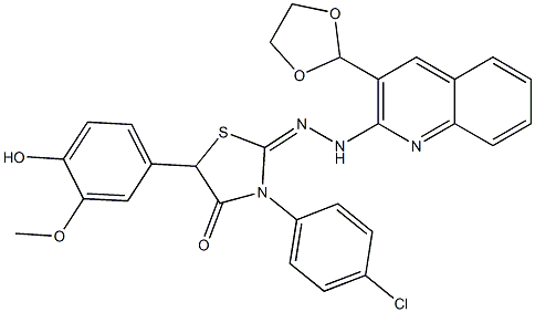 2-[2-[3-(1,3-Dioxolane-2-yl)quinoline-2-yl]hydrazono]-3-(4-chlorophenyl)-5-(4-hydroxy-3-methoxyphenyl)thiazolidine-4-one|