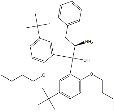 (R)-2-アミノ-1,1-ビス[2-ブトキシ-5-(1,1-ジメチルエチル)フェニル]-3-フェニル-1-プロパノール 化学構造式