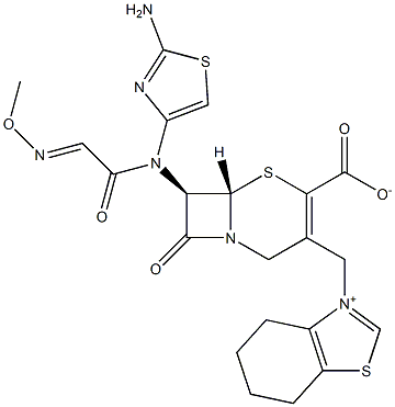 (7R)-7-[(2-アミノ-4-チアゾリル)(メトキシイミノ)アセチルアミノ]-3-[[[(4,5,6,7-テトラヒドロベンゾチアゾール)-3-イウム]-3-イル]メチル]セファム-3-エン-4-カルボン酸 化学構造式