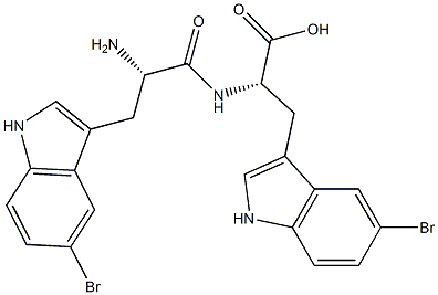(2S)-3-(5-ブロモ-1H-インドール-3-イル)-2-[[(2S)-3-(5-ブロモ-1H-インドール-3-イル)-2-アミノプロピオニル]アミノ]プロピオン酸 化学構造式