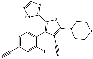 4-(4-氰基-2-氟苯基)-2-吗啉-5-(1H-1,2,4-三唑-5-基)噻吩-3-腈, 1276553-09-3, 结构式