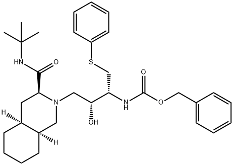 [3S-(3S,4aS,8aS,2’R,3’R)]-2-[3’-N-CBz-amino-2’-hydroxy-4’-(phenyl)thio]butyldecahydroisoquinoline-3-N-t-butylcarboxamide Structure