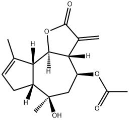 (3aR)-4β-アセトキシ-3aβ,4,5,6,6aβ,7,9aβ,9bα-オクタヒドロ-6β-ヒドロキシ-6,9-ジメチル-3-メチレンアズレノ[4,5-b]フラン-2(3H)-オン 化学構造式