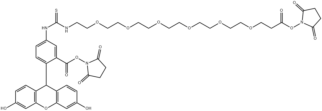 绿色荧光素标记六聚乙二醇-双-活性酯, 2055105-59-2, 结构式