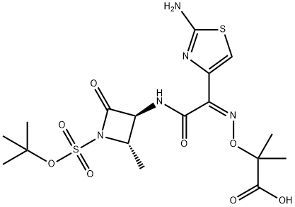 Propanoic acid, 2-[[(Z)-[1-(2-amino-4-thiazolyl)-2-[[(2S,3S)-2-methyl-4-oxo-1-sulfo-3-azetidinyl]amino]-2-oxoethylidene]amino]oxy]-2-methyl-, 1-(1,1-dimethylethyl) ester, 330944-50-8, 结构式