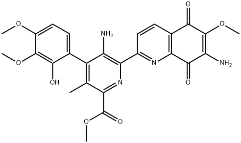 5-アミノ-6-(5,8-ジヒドロ-7-アミノ-6-メトキシ-5,8-ジオキソキノリン-2-イル)-4-(2-ヒドロキシ-3,4-ジメトキシフェニル)-3-メチルピリジン-2-カルボン酸メチル 化学構造式