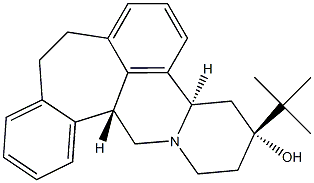 (3R)-3-tert-ブチル-2,3,4,4aβ,8,9,13bα,14-オクタヒドロ-1H-ベンゾ[6,7]シクロヘプタ[1,2,3-de]ピリド[2,1-a]イソキノリン-3β-オール 化学構造式