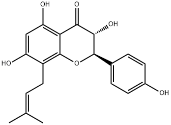 (2R)-2,3-ジヒドロ-3β,5,7-トリヒドロキシ-2α-(4-ヒドロキシフェニル)-8-(3-メチル-2-ブテニル)-4H-1-ベンゾピラン-4-オン 化学構造式
