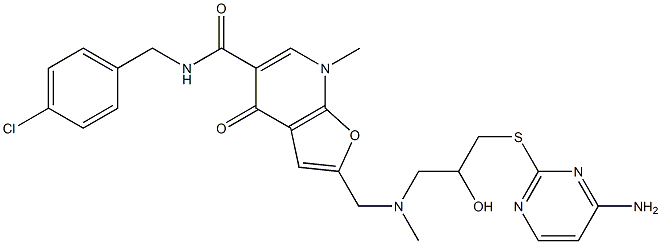 Furo[2,3-b]pyridine-5-carboxamide,  2-[[[3-[(4-amino-2-pyrimidinyl)thio]-2-hydroxypropyl]methylamino]methyl]-N-[(4-chlorophenyl)methyl]-4,7-dihydro-7- Structure
