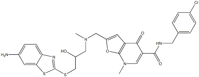 Furo[2,3-b]pyridine-5-carboxamide,  2-[[[3-[(6-amino-2-benzothiazolyl)thio]-2-hydroxypropyl]methylamino]methyl]-N-[(4-chlorophenyl)methyl]-4,7-dihydro-7- Structure