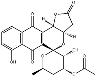 (5R,3aR,11bR)-4'α-Acetyloxy-3',3a,4',5',6',11b-hexahydro-3'α,7-dihydroxy-6'β-methylspiro[5H-furo[3,2-b]naphtho[2,3-d]pyran-5,2'-[2H]pyran]-2,6,11(3H)-trione Structure