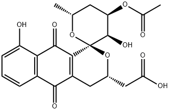 (1R)-4'α-アセトキシ-3,3',4,4',5,5',6',10-オクタヒドロ-3'α,9-ジヒドロキシ-6'β-メチル-5,10-ジオキソスピロ[1H-ナフト[2,3-c]ピラン-1,2'-[2H]ピラン]-3α-酢酸 化学構造式