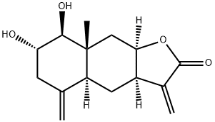 (3aR,4aα,9aα)-3a,4,4a,5,6,7,8,8a,9,9a-デカヒドロ-7α,8β-ジヒドロキシ-8aβ-メチル-3,5-ビス(メチレン)ナフト[2,3-b]フラン-2(3H)-オン 化学構造式