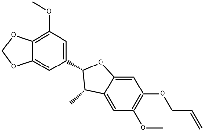6-[(2R)-2,3-ジヒドロ-5-メトキシ-3β-メチル-6-(2-プロペニルオキシ)ベンゾフラン-2β-イル]-4-メトキシ-1,3-ベンゾジオキソール 化学構造式