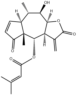 3-メチル-2-ブテン酸[(3aS)-2,3,3aα,4,4a,5,7aα,8,9,9aα-デカヒドロ-9β-ヒドロキシ-4aβ,8α-ジメチル-3-メチレン-2,5-ジオキソアズレノ[6,5-b]フラン-4α-イル] 化学構造式