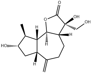 (3R,3aβ,6aβ,9aβ,9bα)-ドデカヒドロ-3,8α-ジヒドロキシ-3-ヒドロキシメチル-9β-メチル-6-メチレンアズレノ[4,5-b]フラン-2-オン 化学構造式