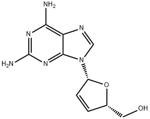 2,6-ジアミノ-9-(2,3-ジデオキシ-β-D-glycero-ペンタ-2-エノフラノシル)-9H-プリン 化学構造式