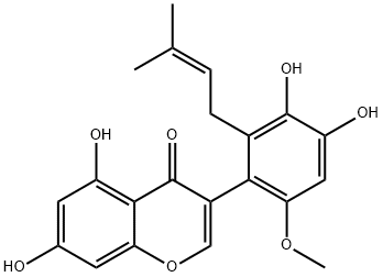 3-[3,4-二羟基-6-甲氧基-2-(3-甲基-2-丁烯基)苯基]-5,7-二羟基-4H-1-苯并吡喃-4-酮, 11025-91-5, 结构式