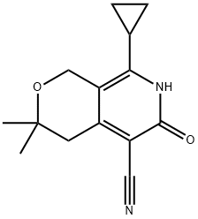8-cyclopropyl-6-hydroxy-3,3-dimethyl-3,4-dihydro-1H-pyrano[3,4-c]pyridine-5-carbonitrile, 1416270-95-5, 结构式