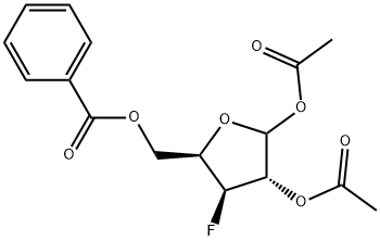 1,2-Di-O-acetyl-5-O-benzoyl-3-deoxy-3-fluoro-D-xylofuranose Struktur