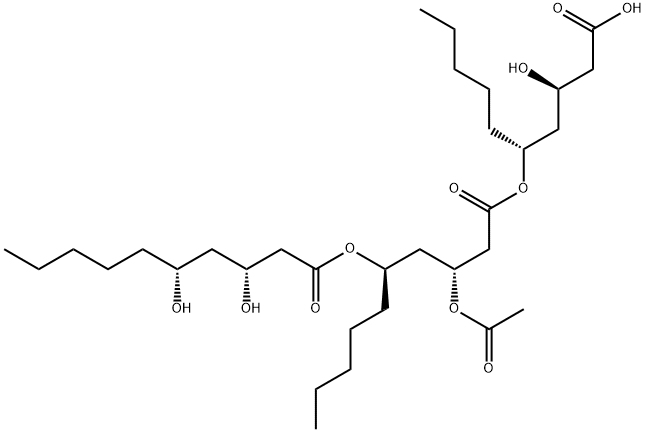Decanoic acid, 3-(acetyloxy)-5-[[(3R,5R)-3,5-dihydroxy-1-oxodecyl]oxy]-, (1R)-1-[(2R)-3-carboxy-2-hydroxypropyl]hexyl ester, (3R,5R)- (9CI) Structure