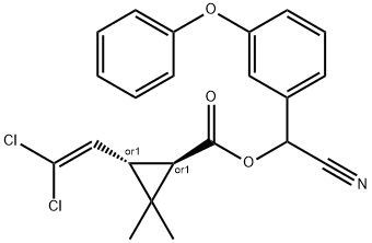 Cyclopropanecarboxylicacid,3-(2,2-dichloroethenyl)-2,2-dimethyl-,cyano(3-phenoxyphenyl)methylester,(1R,3S)-rel- 结构式