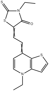 Rhodanine, 3-ethyl-5-2-(7-ethylthieno2,3-bpyridin-4(7H)-ylidene)ethylidene- Structure