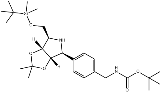 Carbamic acid, 4-(3aS,4S,6R,6aR)-6-(1,1-dimethylethyl)dimethylsilyloxymethyltetrahydro-2,2-dimethyl-4H-1,3-dioxolo4,5-cpyrrol-4-ylphenylmethyl-, 1,1-dimethylethyl ester Struktur