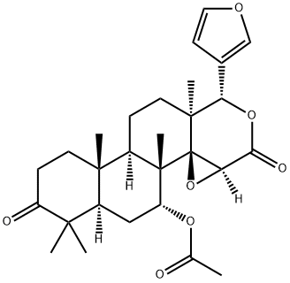(13α,17aS)-7α-(アセチルオキシ)-14β,15β:21,23-ジエポキシ-4,4,8-トリメチル-D-ホモ-24-ノル-17-オキサ-5α-コラ-20,22-ジエン-3,16-ジオン 化学構造式