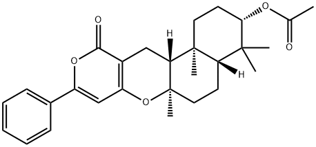 3β-アセトキシ-8,13-エポキシ-15-フェニル-15-ヒドロキシ-16-ノルラブダ-12,14-ジエン-12-カルボン酸ラクトン 化学構造式
