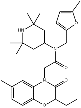 4H-1,4-Benzoxazine-4-acetamide,2-ethyl-2,3-dihydro-6-methyl-N-[(5-methyl-2-furanyl)methyl]-3-oxo-N-(2,2,6,6-tetramethyl-4-piperidinyl)-(9CI) Struktur