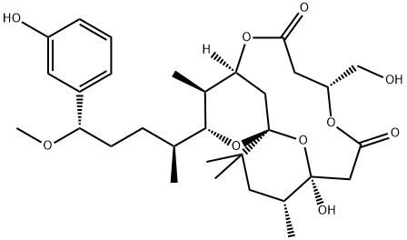 17-デブロモ-29-デ(1-ヒドロキシエチル)-29-(ヒドロキシメチル)アプリシアトキシン 化学構造式