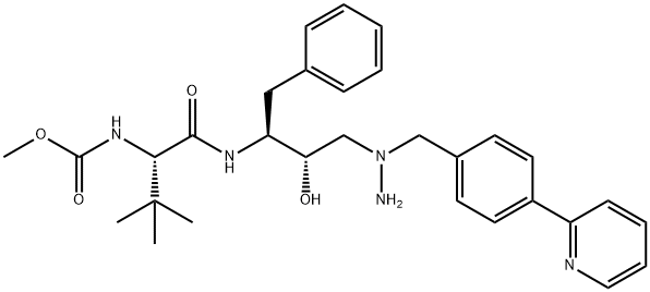 Carbamic acid, N-[(1S)-1-[[[(1S,2S)-2-hydroxy-1-(phenylmethyl)-3-[1-[[4-(2-pyridinyl)phenyl]methyl]hydrazinyl]propyl]amino]carbonyl]-2,2-dimethylpropyl]-, methyl ester Struktur