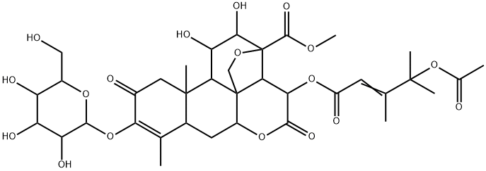 Picras-3-en-21-oicacid,15-[[(2E)-4-(acetyloxy)-3,4-dimethyl-1-oxo-2-pentenyl]oxy]-13,20-epoxy-3-(b-D-glucopyranosyloxy)-11,12-dihydroxy-2,16-dioxo-,methyl ester, (11b,12a,15b)- (9CI) Structure
