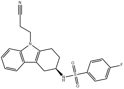 Benzenesulfonamide, N-[(3R)-9-(2-cyanoethyl)-2,3,4,9-tetrahydro-1H-carbazol-3-yl]-4-fluoro- Struktur