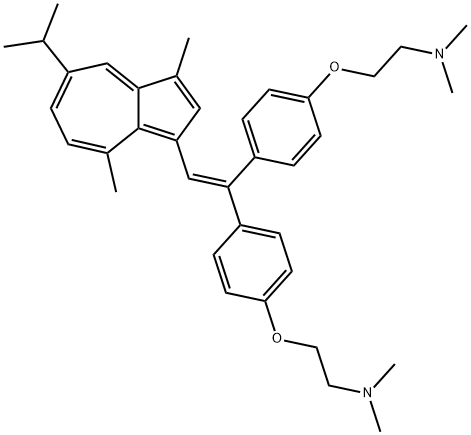 Ethanamine, 2,2'-[[2-[3,8-dimethyl-5-(1-methylethyl)-1-azulenyl]ethenylidene]bis(4,1-phenyleneoxy)]bis[N,N-dimethyl- 结构式