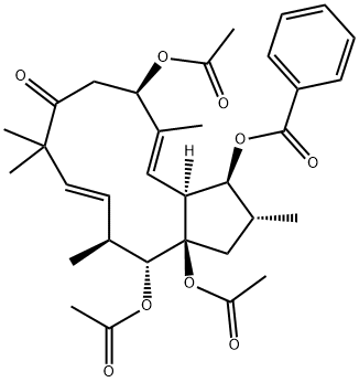 8H-Cyclopentacyclododecen-8-one, 6,13,13a-tris(acetyloxy)-3-(benzoyloxy)-1,2,3,3a,6,7,9,12,13,13a-decahydro-2,5,9,9,12-pentamethyl-, (2R,3S,3aS,4E,6R,10E,12S,13R,13aR)- Structure