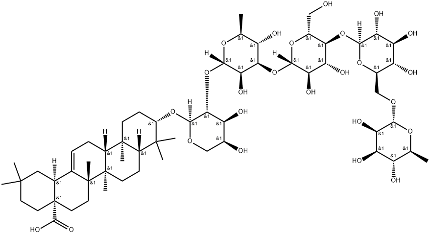 Oleanolic acid - 3-O-α-L-rhamnosyl(1→6)β-D- Galactosyl( 1→3)-β-D-glucosyl( 1→3)-α-L-rhamnosyl(1→2)-α-L-arabinoside Structure