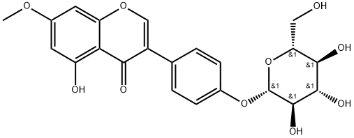3-[4-(β-D-グルコピラノシルオキシ)フェニル]-5-ヒドロキシ-7-メトキシ-4H-1-ベンゾピラン-4-オン 化学構造式