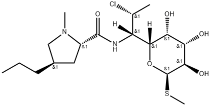 メチル7-クロロ-6,7,8-トリデオキシ-6-[[[(2S)-1-メチル-4β-プロピル-2-ピロリジニル]カルボニル]アミノ]-1-チオ-D-erythro-α-D-galacto-オクトピラノシド 化学構造式