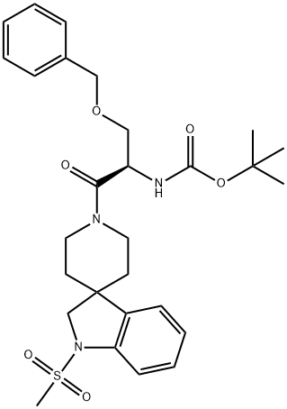 (R)-tert-butyl (3-(benzyloxy)-1-(1-(methylsulfonyl)spiro[indoline-3,4'-piperidin]-1'-yl)-1-oxopropan-2-yl)carbamate 结构式
